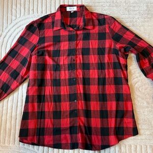 Oversized Plaid Button-Up Shirt - Red and Black
